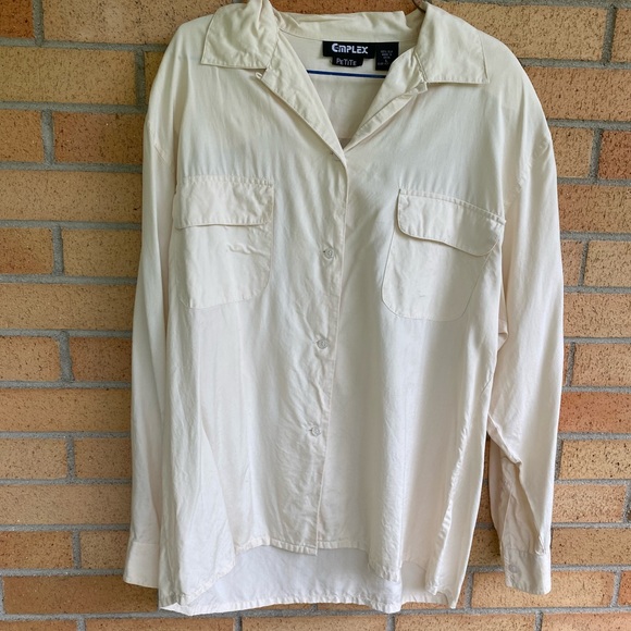 The Complex 100% Silk White Button Down Shirt Petite L - Picture 1 of 6